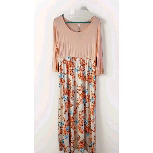 Blue Time- 3/4 Sleeve Pink/ Floral  Long Maxi Dress Womens Xlg  NWT SUPER CUTE - Picture 2 of 16